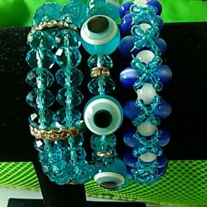 Water blue evil eye braclete rhinstones
